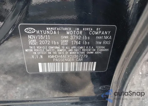 2012 Hyundai Elantra Gls (Ulsan Plant) из США, поврежденный, VIN KMHDH4AEXCU367279